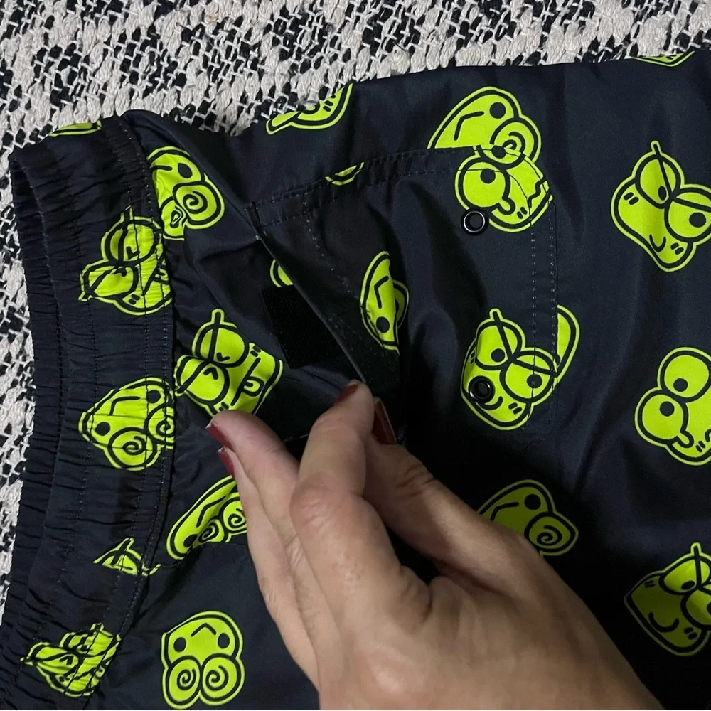 New Forever21 Kids Sanrio Keroppi Black Neon Green Swim Trunks Size 7/8